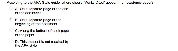According to the apa style guide, where should “works cited” appear in an academic paper?