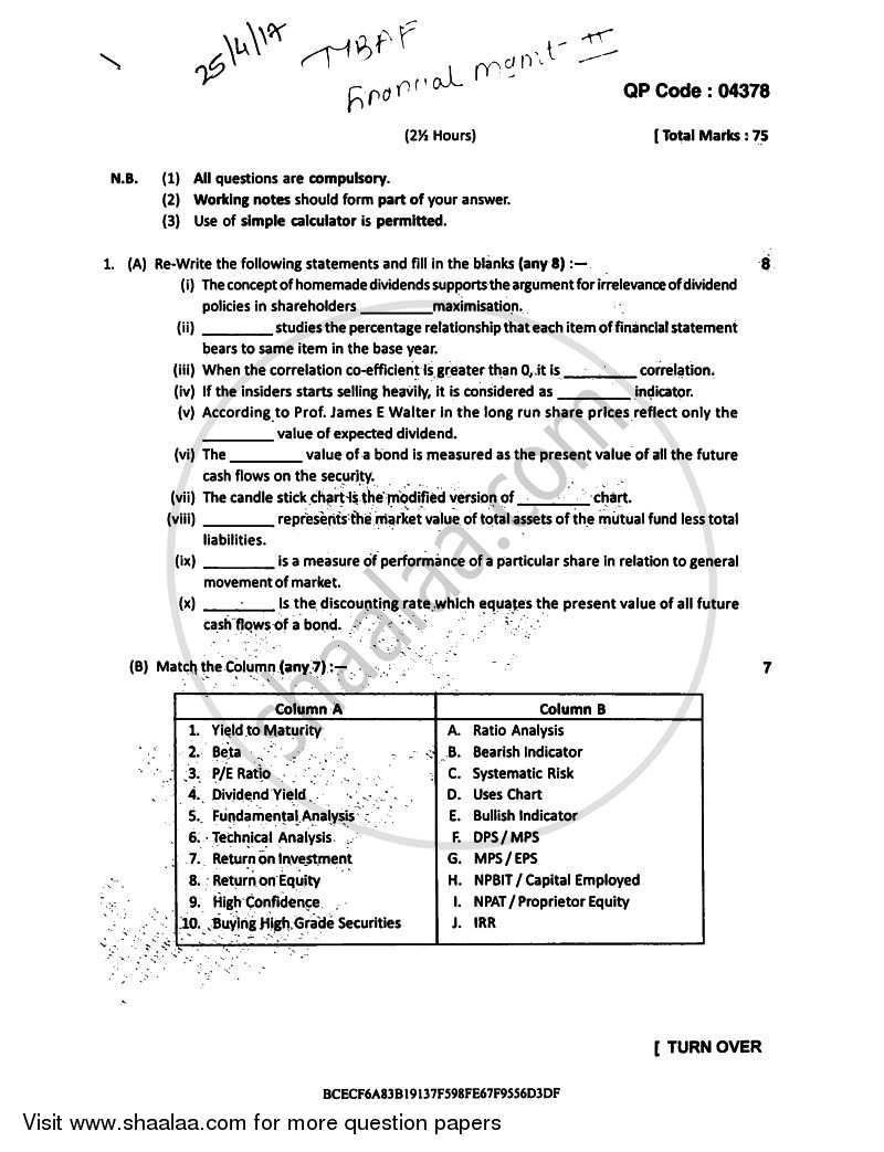 Financial management question paper with answer