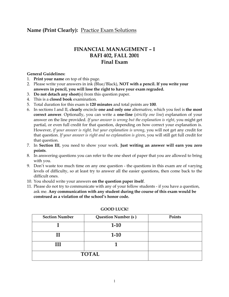 Financial management question paper with solution