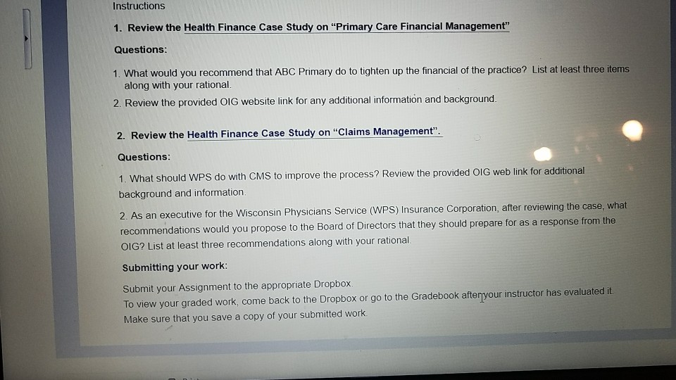 Health finance case study on “primary care financial management