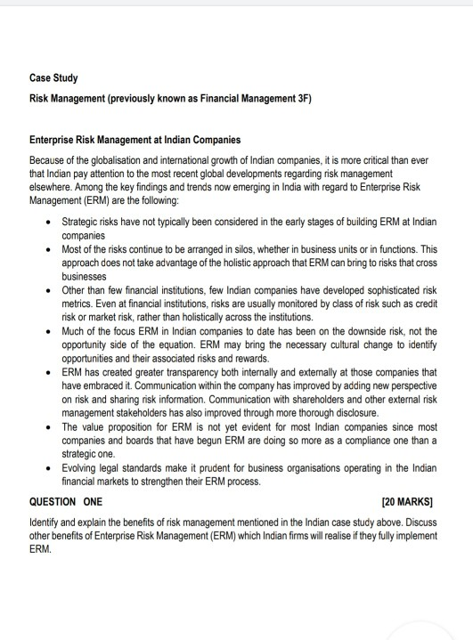 Financial risk management case study questions and answers