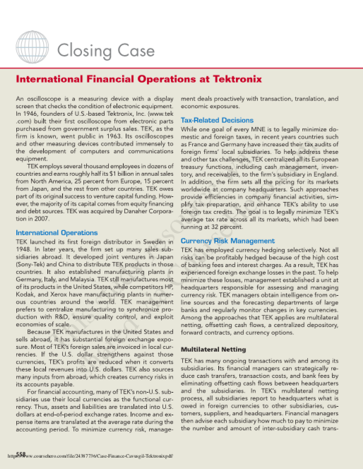 International financial management at tektronix case study