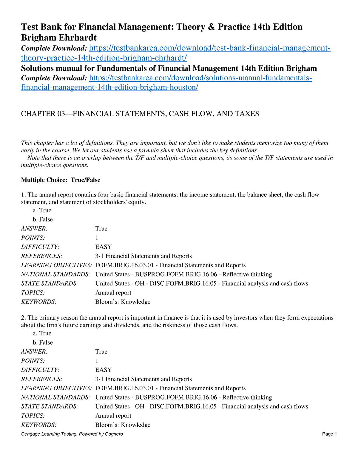 Fundamentals of financial management test study guide